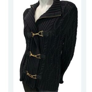 Ralph Lauren Black Cardigan with Gold Buckles and Zipper - Heavy weight